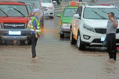 20歲美女協警光腳站積水中指揮交通成網紅